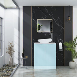 Royal Bathrooms Evora 700mm Powder Blue Fluted Floor Standing Countertop Vanity Unit 2 Door With Nova Basin - thumbnail 2