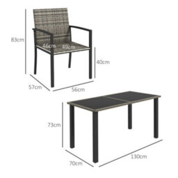 Outsunny Rattan Garden Furniture For 4, Dining Table And Chairs, Mixed Grey - thumbnail 3
