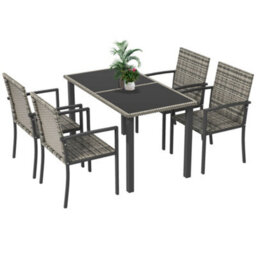 Outsunny Rattan Garden Furniture For 4, Dining Table And Chairs, Mixed Grey - thumbnail 2