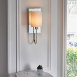 Luminosa Lighting Luminosa Pisa Shade Wall Lamp, Bright Nickel Plate, Vintage White Fabric - thumbnail 4