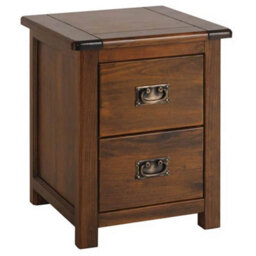Wooden 2 Drawer Bedside Table Cabinet Unit Dark Stained Wood - thumbnail 4