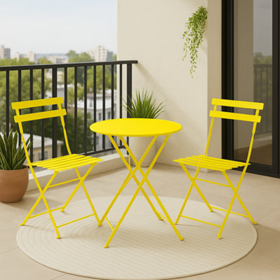 Mof 3-Piece Folding Bistro Set, Outdoor Garden Metal Table And Chairs, Powder-Coated Steel, 4 Colours Available (Yellow) - image 1