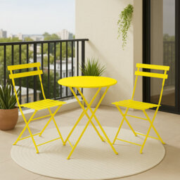 Mof 3-Piece Folding Bistro Set, Outdoor Garden Metal Table And Chairs, Powder-Coated Steel, 4 Colours Available (Yellow) - thumbnail 1