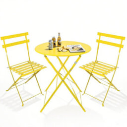Mof 3-Piece Folding Bistro Set, Outdoor Garden Metal Table And Chairs, Powder-Coated Steel, 4 Colours Available (Yellow) - thumbnail 2