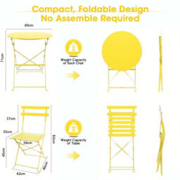 Mof 3-Piece Folding Bistro Set, Outdoor Garden Metal Table And Chairs, Powder-Coated Steel, 4 Colours Available (Yellow) - thumbnail 4