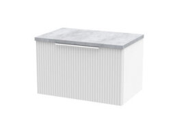 Balterley Tixall Fluted 1 Drawer Wall Hung Vanity Unit With Laminate Worktop, Satin White, 600mm