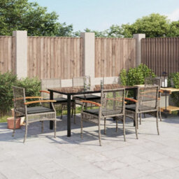 Berkfield 7 Piece Garden Dining Set With Cushions Grey Poly Rattan - thumbnail 1