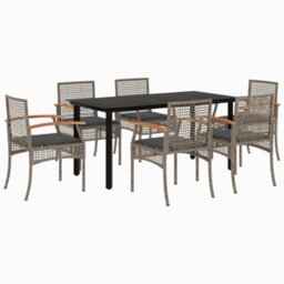 Berkfield 7 Piece Garden Dining Set With Cushions Grey Poly Rattan - thumbnail 2