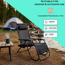 Shatchi Gravity Chair Heavy Duty Textoline Outdoor & Garden Sunloungers Folding Reclining Patio Chair Recliners ,1Pc - thumbnail 8