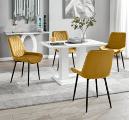 Furniturebox Uk 4 Seater Dining Set - Imperia White High Gloss Dining Table And Chairs - 4 Mustard Pesaro Black Leg Chairs - thumbnail 1