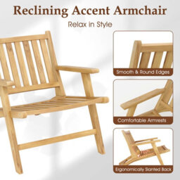 Gainoom Natural Teak Wood Reclining Chair Natural Mid Century Accent Armchair - thumbnail 7