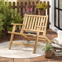 Gainoom Natural Teak Wood Reclining Chair Natural Mid Century Accent Armchair