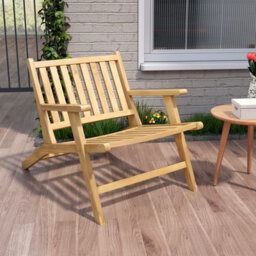 Gainoom Natural Teak Wood Reclining Chair Natural Mid Century Accent Armchair - thumbnail 3