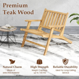 Gainoom Natural Teak Wood Reclining Chair Natural Mid Century Accent Armchair - thumbnail 8