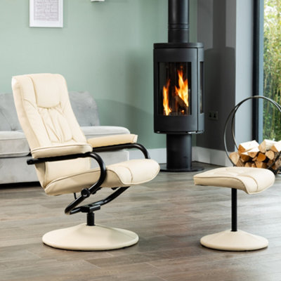 Gibson Bonded Leather And Pu Swivel Based Based Recliner And Footstool - Cream - image 1