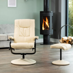 Gibson Bonded Leather And Pu Swivel Based Based Recliner And Footstool - Cream - thumbnail 5