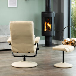 Gibson Bonded Leather And Pu Swivel Based Based Recliner And Footstool - Cream - thumbnail 3