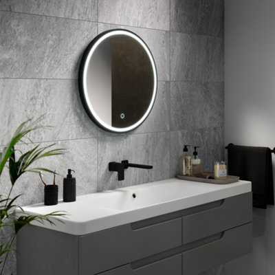 Sensio Frontier Matt Black Circular Wall-Mounted Bathroom Illuminated Modern Illuminated Mirror (H)60Cm (W)60Cm - image 1