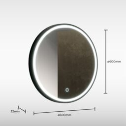 Sensio Frontier Matt Black Circular Wall-Mounted Bathroom Illuminated Modern Illuminated Mirror (H)60Cm (W)60Cm - thumbnail 3