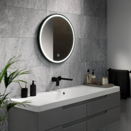Sensio Frontier Matt Black Circular Wall-Mounted Bathroom Illuminated Modern Illuminated Mirror (H)60Cm (W)60Cm