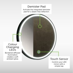 Sensio Frontier Matt Black Circular Wall-Mounted Bathroom Illuminated Modern Illuminated Mirror (H)60Cm (W)60Cm - thumbnail 4