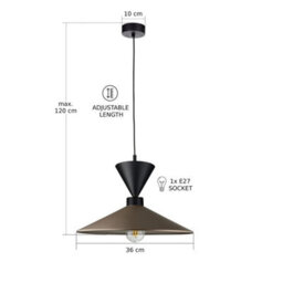 Luminosa Lighting Luminosa Amaris Dome Pendant Ceiling Light Brown, Black 1X E27 - thumbnail 5