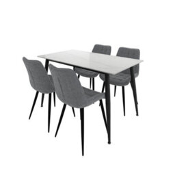 Wyld Haus Bramblewood 4-Seater Marble Effect Dining Set With 4 Grey Chenille Chairs - thumbnail 2