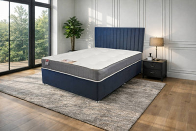 "Knight Sleep Emily Navy Naples 3Ft Bed Set With Orthopaedic Mattress, No Drawers & 24""headboard - Single" - image 1