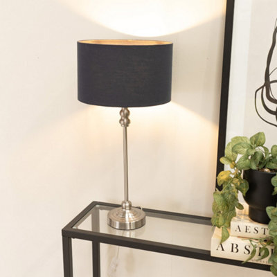 Valuelights Maggie Brushed Chrome Candlestick Table Lamp With Charcoal Fabric Drum Shade And Led Bulb - image 1