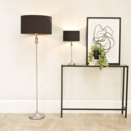 Valuelights Maggie Brushed Chrome Candlestick Table Lamp With Charcoal Fabric Drum Shade And Led Bulb - thumbnail 3