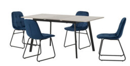 Seconique Avery Extending Dining Set In Grey Oak Effect With Lukas Blue Velvet Chairs