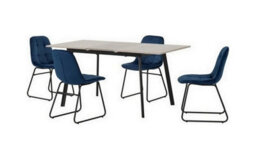 Seconique Avery Extending Dining Set With Lukas Chairs - Concrete/grey Oak Effect/black/sapphire Blue Velvet - thumbnail 2