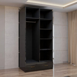 M N Furniture Ltd Modern High Gloss 2, 3 Or 4 Door Wardrobe With Mirror, Shelves, Hanging Rail And Drawers - (Black,90Cm) - thumbnail 4