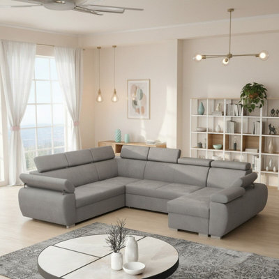Boston U Modular U Shape Corner Sofa Bed For Living Room Mdf Frame Hr Foam Metal Legs 325X260X85 98Cm Light Grey Right - image 1