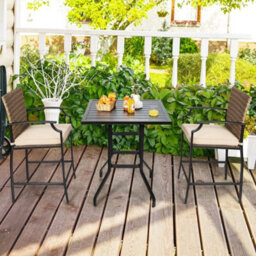 4 Pack Patio Rattan Bar Stools Set Outdoor Wicker Bar Chairs W/ 4 Soft Cushions - thumbnail 1