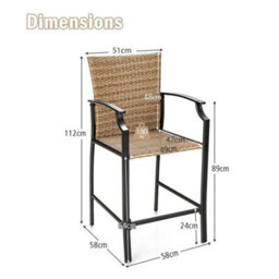4 Pack Patio Rattan Bar Stools Set Outdoor Wicker Bar Chairs W/ 4 Soft Cushions - thumbnail 2