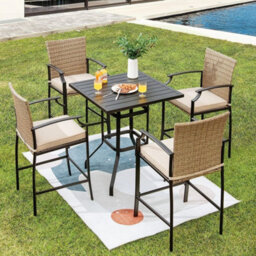 4 Pack Patio Rattan Bar Stools Set Outdoor Wicker Bar Chairs W/ 4 Soft Cushions - thumbnail 3