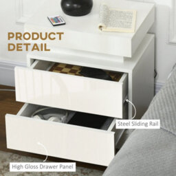 Wyld Haus Rema High Gloss White Bedside Table With Integrated Led Lighting And 2 Drawers - Compact 45W X 35D X 52H Cm - thumbnail 9