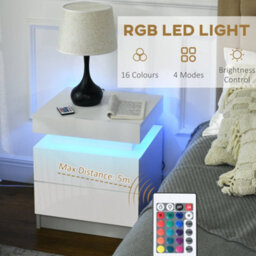 Wyld Haus Rema High Gloss White Bedside Table With Integrated Led Lighting And 2 Drawers - Compact 45W X 35D X 52H Cm - thumbnail 5
