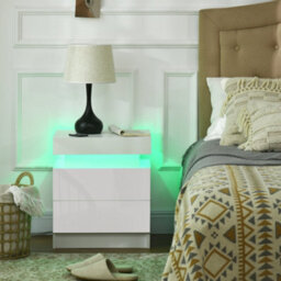 Wyld Haus Rema High Gloss White Bedside Table With Integrated Led Lighting And 2 Drawers - Compact 45W X 35D X 52H Cm - thumbnail 3