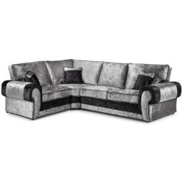 Furnishings For Less UK Chelsea Black And Silver Crushed Velvet Large 4 Seater Corner Sofa 1 Corner 2 Rolled Arms