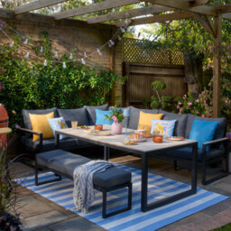 GoodHome Aconite Black Metal 8 Seater Corner Dining Set