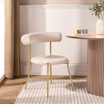 Ohs Boucle Accent Dining Chair Padded Seat With Metal Legs - Cream/gold - image 1