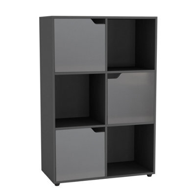 Urbn-Living Urbnliving 6 Cube Black Wooden Bookcase Shelving Display Shelves Storage Unit Wood Shelf Grey Door - image 1