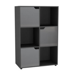 Urbn-Living Urbnliving 6 Cube Black Wooden Bookcase Shelving Display Shelves Storage Unit Wood Shelf Grey Door - thumbnail 1