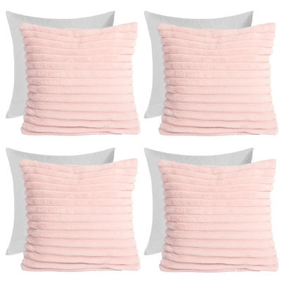 OHS 4 X Faux Fur Thick Rib Filled Cushion Covers, 45 X 45Cm - Blush - image 1