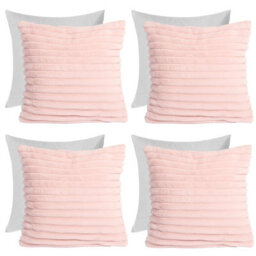 OHS 4 X Faux Fur Thick Rib Filled Cushion Covers, 45 X 45Cm - Blush