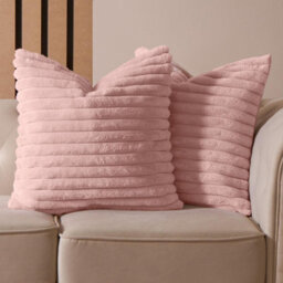 OHS 4 X Faux Fur Thick Rib Filled Cushion Covers, 45 X 45Cm - Blush - thumbnail 5