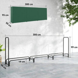 Outsunny Metal Firewood Rack, Log Holder, 300 X 36 X 99 Cm, Dark Green - thumbnail 3