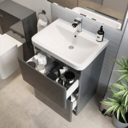 Affine Bathroom Cloakroom Vanity Unit Wash 600 Basin Base Cabinet Drawers Storage Grey - thumbnail 3